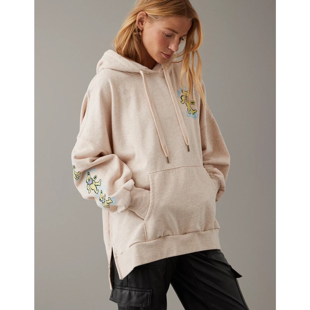 American Eagle Women’s Cream Grateful Dead Graphic Big Hug Hoodie Size Medium